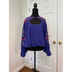 Free People Lita Floral Embroidered Crop Top with Balloon Sleeves